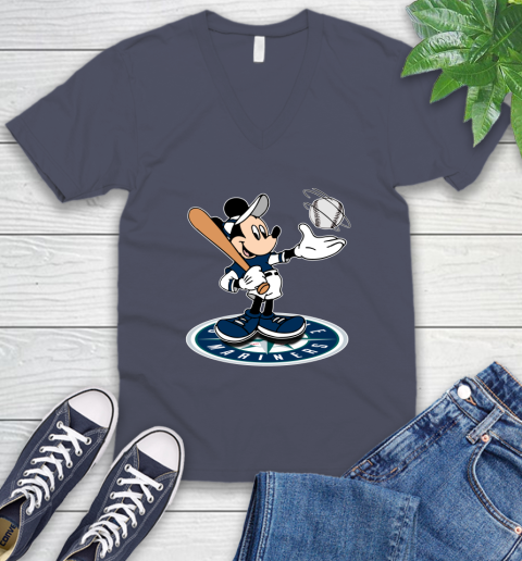 MLB Baseball Seattle Mariners Cheerful Mickey Disney Shirt V-Neck T-Shirt 8