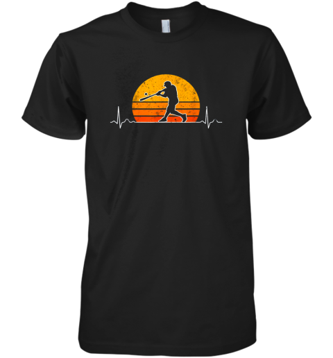 Vintage Baseball Heartbeat Retro Sunset Swinging Batter Gift Premium Men's T-Shirt