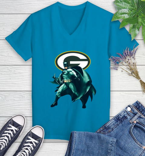 NFL Batman Football Sports Green Bay Packers Women's V-Neck T-Shirt 7