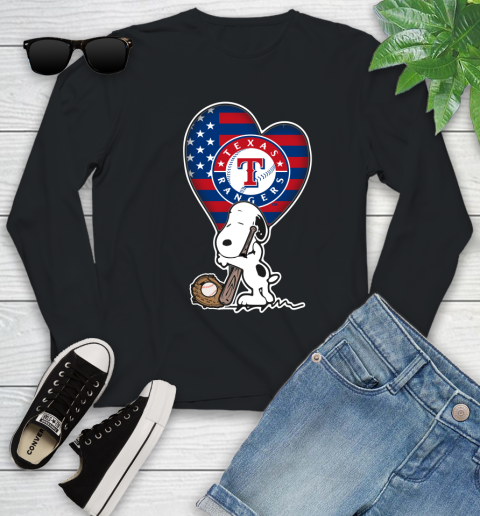 Texas Rangers MLB Baseball The Peanuts Movie Adorable Snoopy Youth Long Sleeve 2