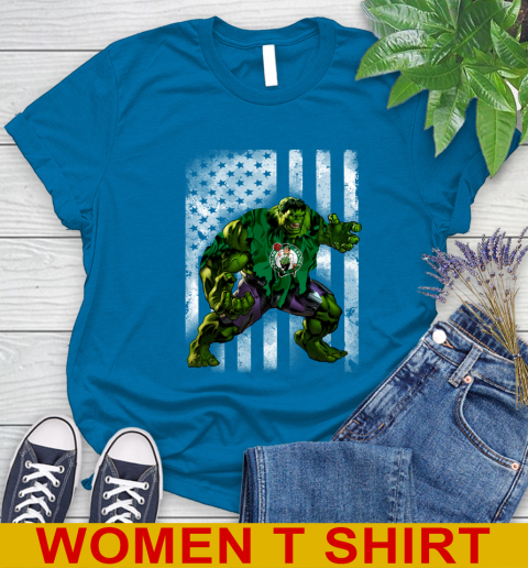 Boston Celtics Hulk Marvel Avengers NBA Basketball American Flag Women's T-Shirt 8