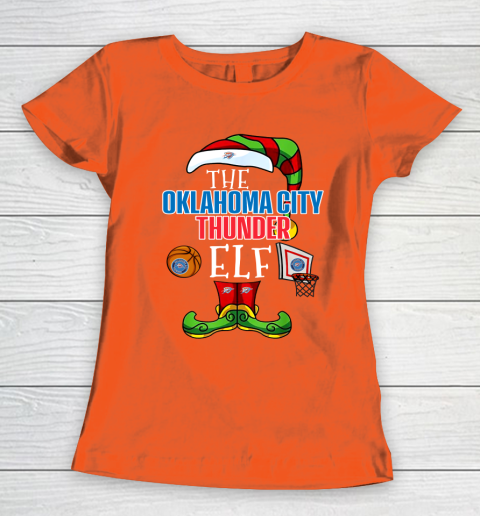 Oklahoma City Thunder Christmas ELF Funny NBA Women's T-Shirt 3
