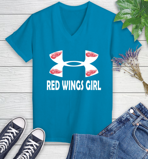 NHL Detroit Red Wings Girl Under Armour Hockey Sports Women's V-Neck T-Shirt 7