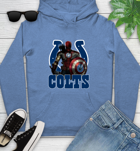 NFL Captain America Thor Spider Man Hawkeye Avengers Endgame Football Indianapolis Colts Youth Hoodie 12