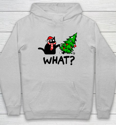 Funny Black Cat Gift Pushing Christmas Tree Over Cat What Hoodie 4