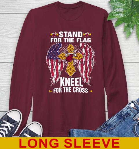 NBA Basketball Miami Heat Stand For Flag Kneel For The Cross Shirt Long Sleeve T-Shirt 7