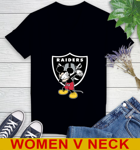 Oakland Raiders NFL Football Dabbing Mickey Disney Sports Women's V-Neck T-Shirt 2