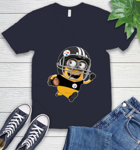 NFL Pittsburgh Steelers Minions Disney Football Sports V-Neck T-Shirt 3