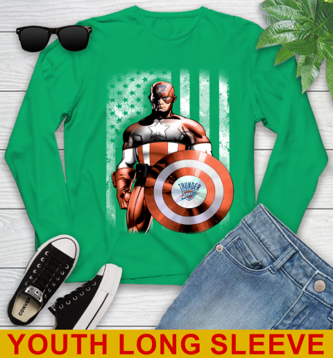 Oklahoma City Thunder NBA Basketball Captain America Marvel Avengers American Flag Shirt Youth Long Sleeve 7