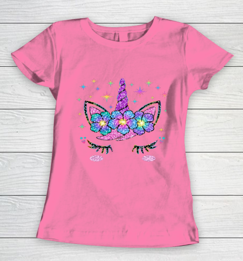 Unicorn Costume Rainbow Face Girls Women's T-Shirt 9