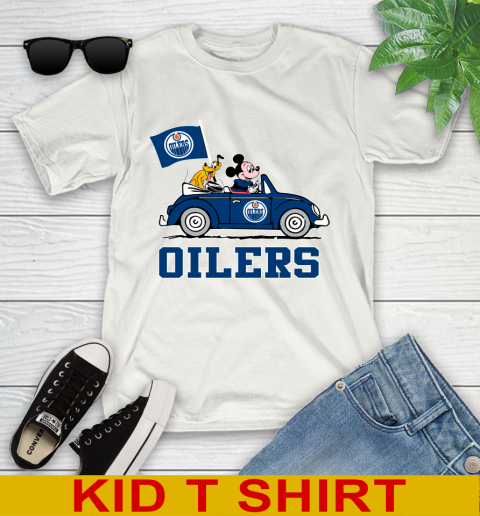 NHL Hockey Edmonton Oilers Pluto Mickey Driving Disney Shirt Youth T-Shirt