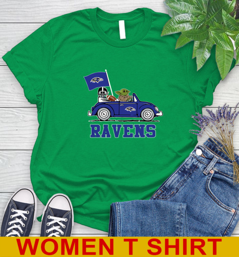 NFL Football Baltimore Ravens Darth Vader Baby Yoda Driving Star Wars Shirt Women's T-Shirt 6