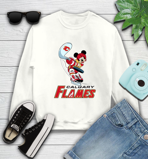 NHL Hockey Calgary Flames Cheerful Mickey Mouse Shirt Sweatshirt 2