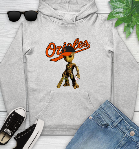 MLB Baltimore Orioles Groot Guardians Of The Galaxy Baseball Youth Hoodie