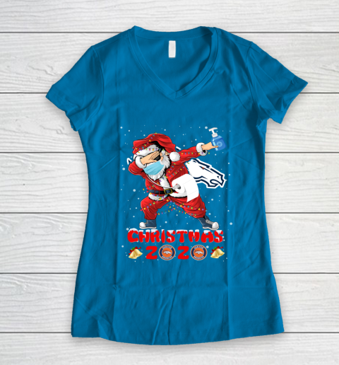 Denver Broncos Funny Santa Claus Dabbing Christmas 2020 NFL Women's V-Neck T-Shirt 5