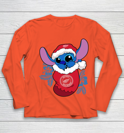 Detroit Red Wings Christmas Stitch In The Sock Funny Disney NHL Youth Long Sleeve 4
