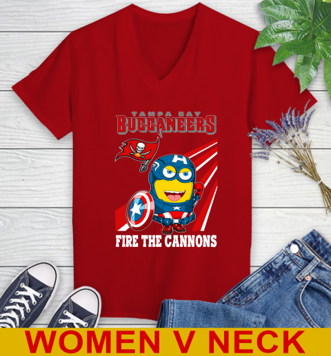 NFL Football Tampa Bay Buccaneers Captain America Marvel Avengers Minion Shirt Women's V-Neck T-Shirt 10