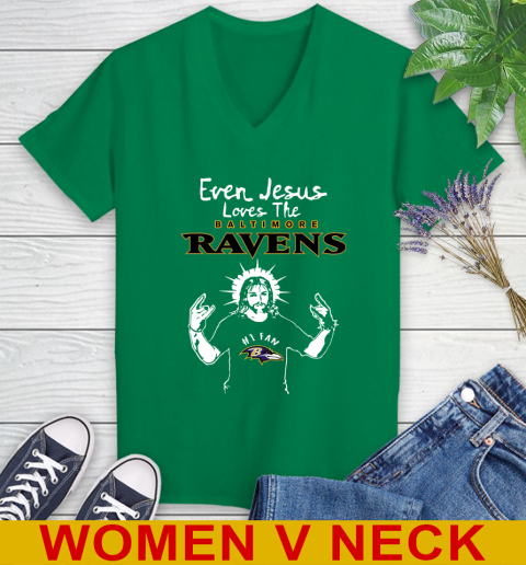 Baltimore Ravens NFL Football Even Jesus Loves The Ravens Shirt Women's V-Neck T-Shirt 5