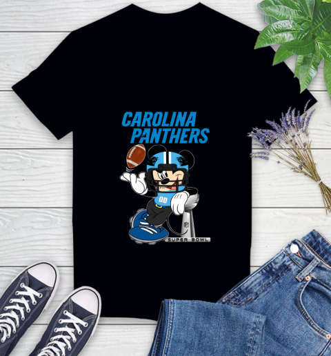 NFL Carolina Panthers Mickey Mouse Disney Super Bowl Football T Shirt Women's V-Neck T-Shirt 2