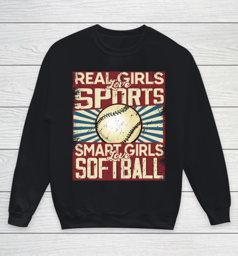 Real girls love sports smart girls love softball Youth Sweatshirt