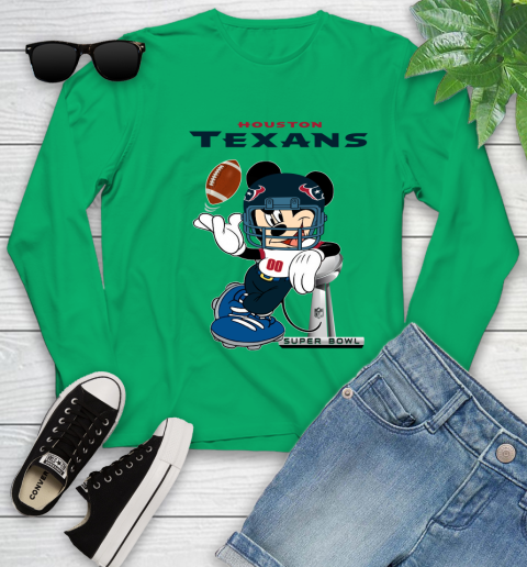 NFL Houston Texans Mickey Mouse Disney Super Bowl Football T Shirt Youth Long Sleeve 18