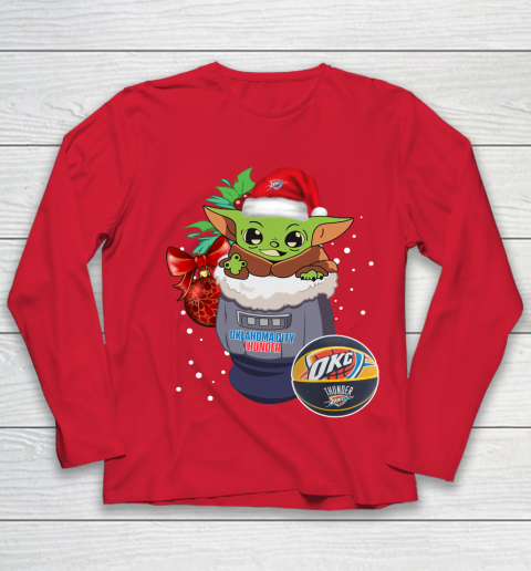 Oklahoma City Thunder Christmas Baby Yoda Star Wars Funny Happy NBA Youth Long Sleeve 10