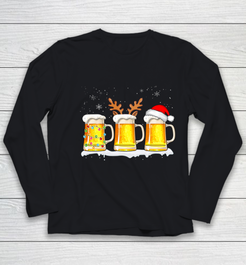 Santa Reindeer and Christmas Light Beer Christmas Pajamas Youth Long Sleeve