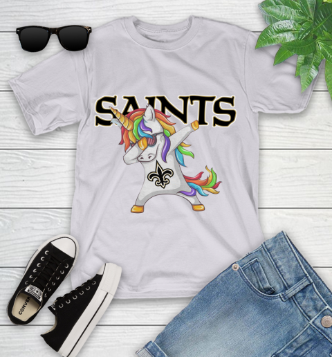 New Orleans Saints NFL Football Funny Unicorn Dabbing Sports Youth T-Shirt 4