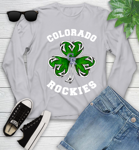 MLB Colorado Rockies Three Leaf Clover St Patrick's Day Baseball Sports Youth Long Sleeve 5