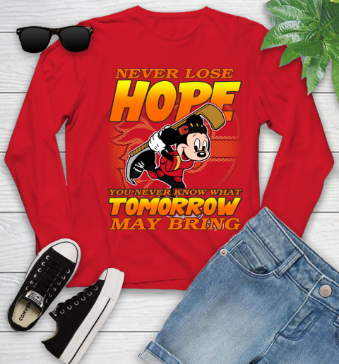 Calgary Flames NHL Hockey ootball Mickey Disney Never Lose Hope Youth Long Sleeve 11