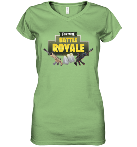 lcrm fortnite battle royale logo with assault rifle shirts women v neck t shirt 39 front lime