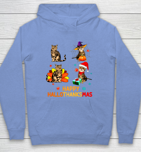 Cat Halloween Thanksgiving Christmas Happy Hallothanksmas Hoodie 8