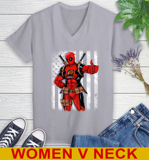 NBA Basketball Phoenix Suns Deadpool American Flag Shirt Women's V-Neck T-Shirt 4