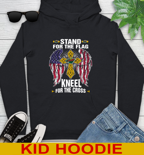 NHL Hockey Minnesota Wild Stand For Flag Kneel For The Cross Shirt Youth Hoodie