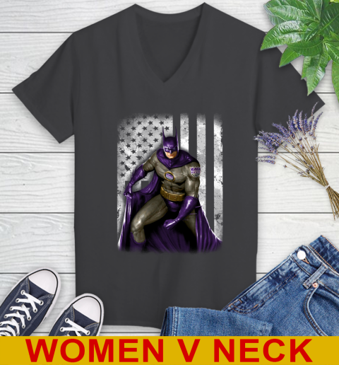 Sacramento Kings NBA Basketball Batman DC American Flag Shirt Women's V-Neck T-Shirt 8