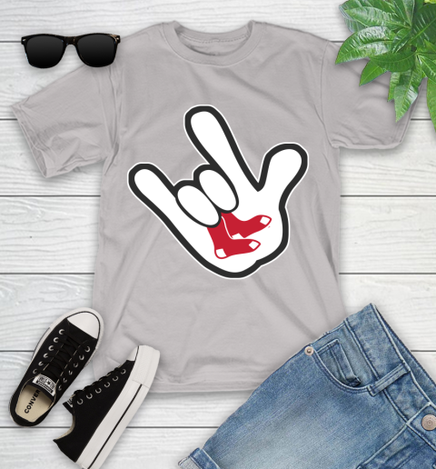Boston Red Sox MLB Baseball Mickey Rock Hand Disney Youth T-Shirt 12