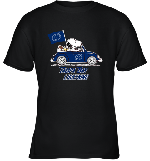 Snoopy And Woodstock Ride The Tampa Bay Lightnings Car qeth snoopy and woodstock ride the tampa bay lightnings car youth t shirt 26 front black