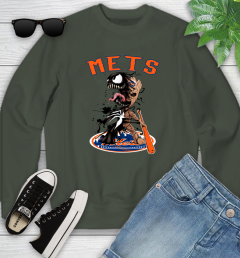 MLB New York Mets Baseball Venom Groot Guardians Of The Galaxy Youth Sweatshirt 10