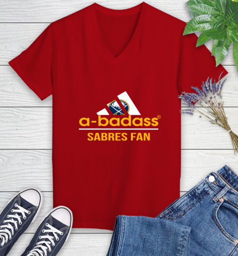 NHL A Badass Buffalo Sabres Fan Adidas Hockey Sports Women's V-Neck T-Shirt 11