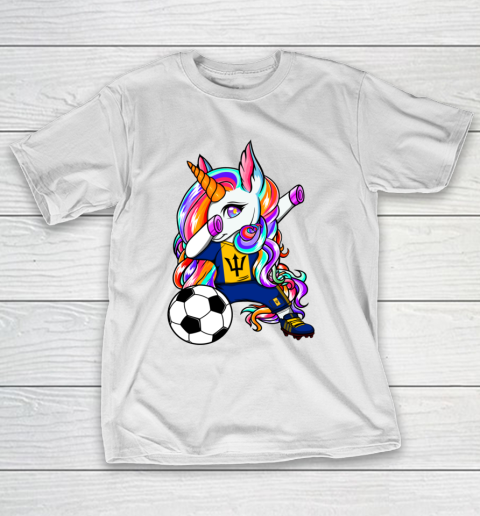 Dabbing Unicorn Barbados Soccer Fans Jersey Flag Football T-Shirt