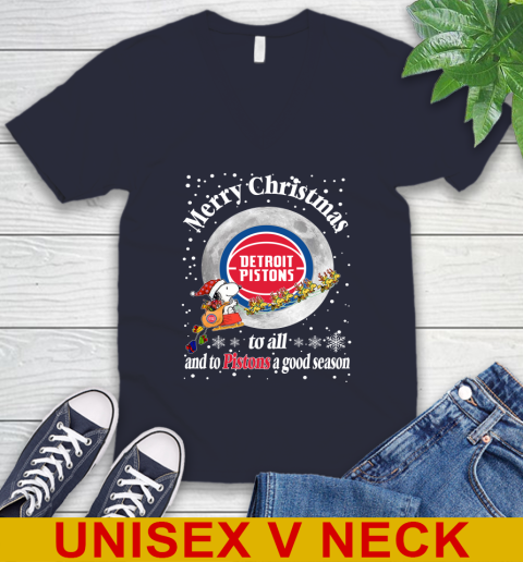 Detroit Pistons Merry Christmas To All And To Pistons A Good Season NBA Basketball Sports V-Neck T-Shirt 2
