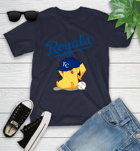 MLB Pikachu Baseball Sports Kansas City Royals Youth T-Shirt 3