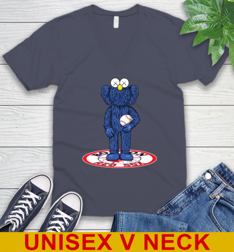 MLB Baseball Boston Red Sox Kaws Bff Blue Figure Shirt V-Neck T-Shirt 8