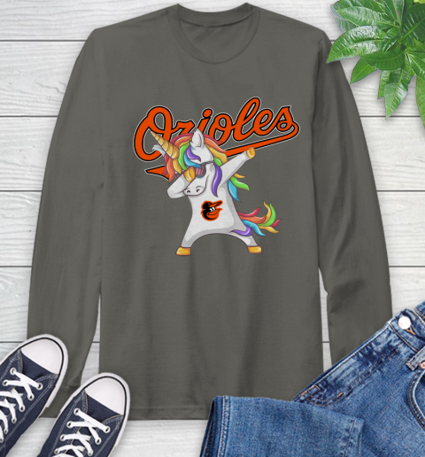 Baltimore Orioles MLB Baseball Funny Unicorn Dabbing Sports Long Sleeve T-Shirt 8