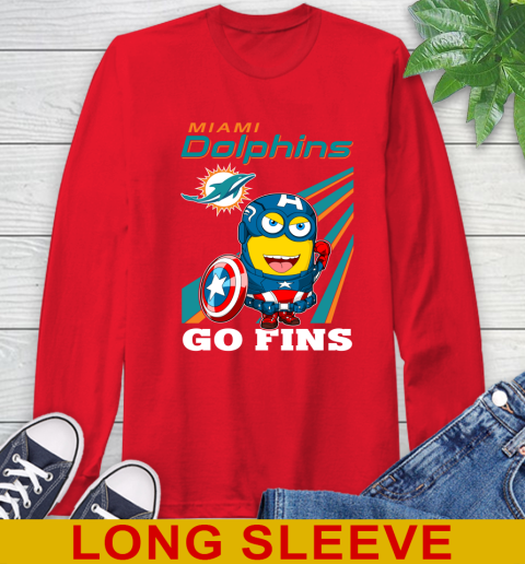 NFL Football Miami Dolphins Captain America Marvel Avengers Minion Shirt Long Sleeve T-Shirt 12