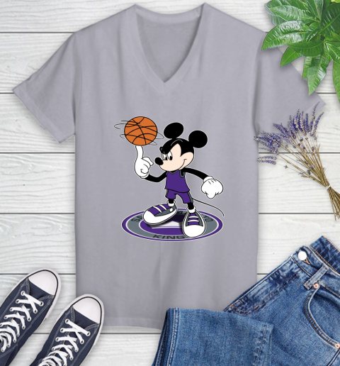 NBA Basketball Sacramento Kings Cheerful Mickey Disney Shirt Women's V-Neck T-Shirt 4
