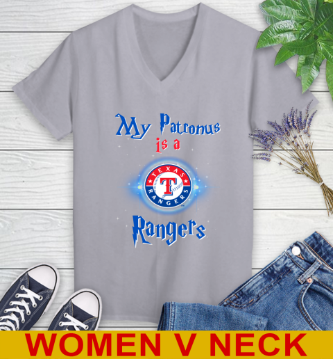 MLB Baseball Harry Potter My Patronus Is A Texas Rangers Women's V-Neck T-Shirt 4