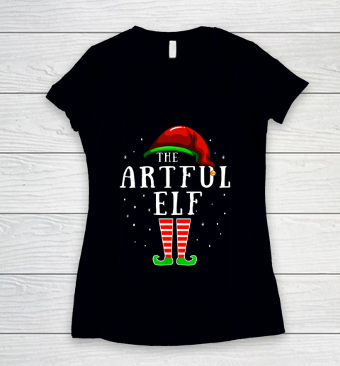 The Artful Elf Matching Family Group Christmas Party Pajama Women's V-Neck T-Shirt