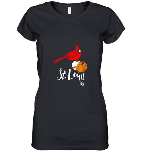 Womens Saint Louis Red Cardinal Tshirt Number 10 Baseball Art Women's V-Neck T-Shirt