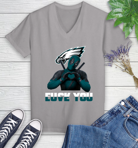 NHL Philadelphia Eagles Deadpool Love You Fuck You Football Sports Women's V-Neck T-Shirt 4